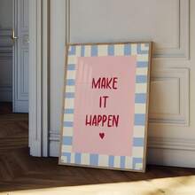1 pieza Cartel de pared sin marco "Hazlo realidad" | Póster de empoderamiento en tono rosa palo con tipografía vintage | Impresión motivacional de autocuidado para habitación de niña y dormitorio | Decoración para sala de estudio, dormitorio, FunkyPosters, impresiones para pared - Multicolor - Ver 1
