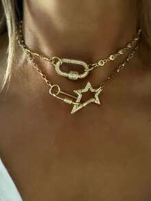 STYLEVER 1 件星爆项链、金色登山扣项链、链条项链、螺丝扣链条项链 - 金黃色 - 查看 8