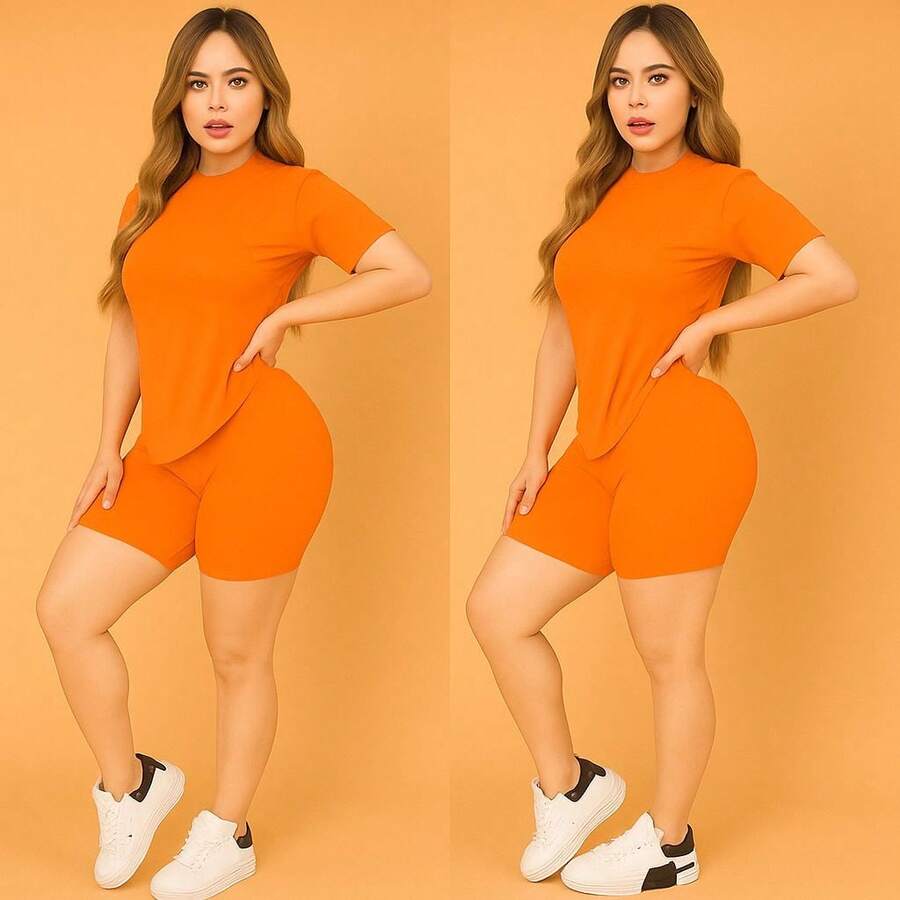 Women Two-Piece Outfits - Orange - View 1
