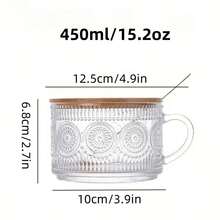 4-Piece Set 450ml/15.2oz, Overnight Oat Container With Bamboo Lid And Spoon - Transparent Embossed Glass Cup, Cute Coffee Bar Accessory, Iced Coffee Cup, Suitable For Halloween, Christmas, Easter, Thanksgiving. - Transparent - View 4