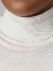 Men's Casual Solid Color Turtleneck Sweater, Autumn/Winter, Old Money Style, Long Sleeve Top - White - View 3