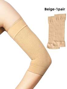 Elastic Knit Compression Arm Sleeves, Unisex Elbow Support UV Protection Arm Shaper, Daily Workout Fitness Yoga Sports Arm Band - Beige - View 12