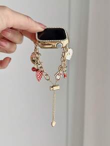 1条金色草莓郁金香心形智能手表表带,兼容Ultra/SE/11/10/9/8/7/5/4/3/2/1系列以及Ultra2/Ultra/SE/38/41/42/44/45/46/49mm,时尚女士手链配饰,送给女友和朋友的最佳礼物,佩戴舒适,仅含表带,不含手表和表壳。 - 金色 - 查看 7