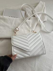 时尚压花翻盖迷你斜挎包，简约实用，多功能 - 米色 - 查看 7