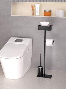 1 Pieza Soporte para pañuelos independiente con cepillo de baño y caja de almacenamiento de toallitas húmedas, Soporte para cepillo de baño, Soporte vertical para rollo de papel higiénico, Dispensador de papel higiénico sin taladro, Organizador de baño ahorra espacio, Estante moderno para papel higiénico