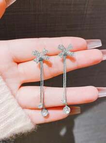 1 Pair Butterfly Crystal Long Chain Tassel Earrings, Elegant Casual Accessory For Women