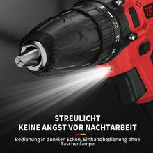 Vandise 21V Cordless Drill Driver & Screwdriver Hammer Drill Kit - 45Nm Max Torque, 2-Speed, 25+1 Torque Settings, 3/8" Chuck, LED Work Light, Includes 2 X 1.5Ah Lithium-Ion Batteries & Charger, Carry Storage Case - Perfect For Home DIY, Construction & Garden Projects - 紅色 - 查看 5