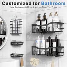 1pc Heavy-Duty 304 Stainless Steel Bathroom Shelf Set - 16'' No-Drill Shower Caddy & Bathtub Organizer, Rustproof Wall Mounted Storage Shelf With Adjustable Levelers, Large Capacity Water-Resistant Over-The-Tub Spa Decor For Bath/Tile/Wall - Multicolor - View 5