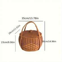 Cesta de picnic rústica de ratán sintético, estilo campestre, ideal para senderismo y camping, con estantes.