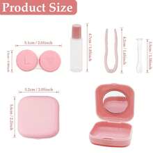 1 pieza Estuche de lentillas portátil, higiene de lentes de contacto, juego de viaje con espejo y pinzas de succión para lentillas, color rosa - Rosa - Ver 2