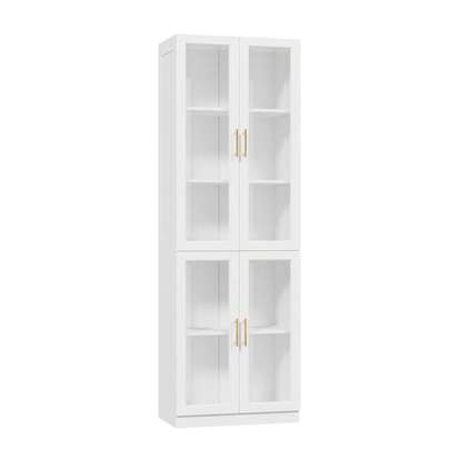VOWNER Bücherregal mit Glastüren mit verstellbaren Regalen, Vitrine, Modernes großes Aufbewahrungsvitrinen-Set für Home Office, Wohnzimmer, Weiß