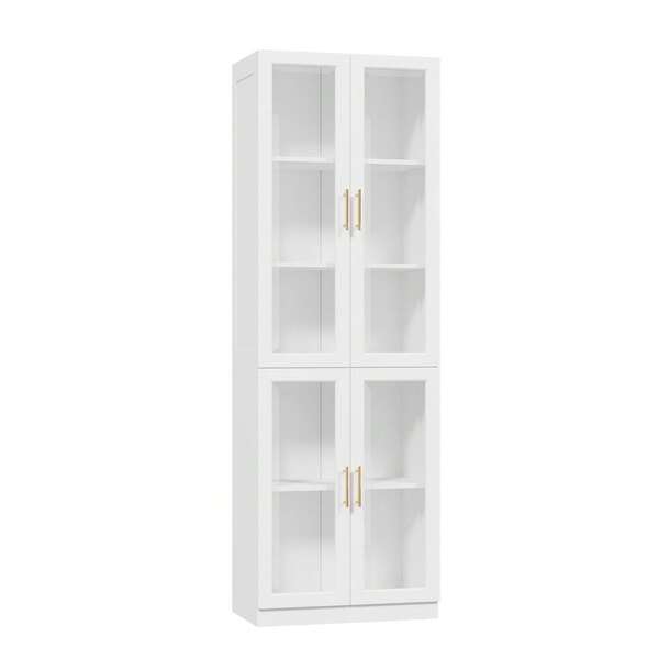 VOWNER Bücherregal mit Glastüren mit verstellbaren Regalen, Vitrine, Modernes großes Aufbewahrungsvitrinen-Set für Home Office, Wohnzimmer, Weiß