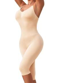 无缝连体女士塑身衣，含 3/4 紧身裤 - 米色 - 查看 4