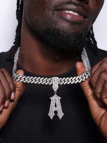 24 英寸 A-Z 字母吊坠项链，嘻哈链，说唱歌手风格，男士日常佩戴，多字母设计，合金材质 - 嘻哈字母項鍊 - 查看 2