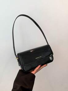 Clean Color Simple Elegant New FashionSchool Commute Casual Travel Patent LeatherMini Square Bag - Black - View 1