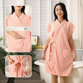 1 قطعة بشكل ثوب الاستحمام بدون أكمام، من الميكروفايبر فائق اللين للنساء، ماص للغاية، ثابت اللون، خالي من الوبر، مناسب للمنزل والفندق وصالون التجميل، لجميع الفصول