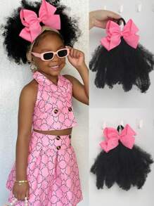 1pc Soft & Cute 8-Inch Fluffy Wig With Colorful Bow, Suitable For Children, Elastic Hair Scrunchie Twist Ponytail, Mini Size, Elastic Fluffy Wig, Fit For Baby Girls - Natural Black - View 14