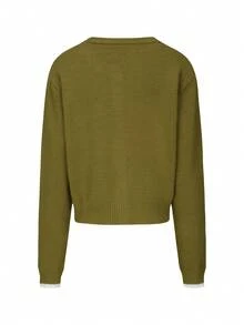 优雅女士条纹针织开衫，休闲宽松圆领毛衣，适合圣诞节和新年穿着，百搭纯色套头衫，适合秋冬季节穿着。