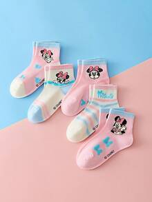 Disney 5双主题儿童袜子，包括卡通风格女童小腿袜、粉色公主袜和迪士尼袜子 - 彩色 - 查看 7