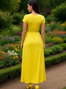 Vestido largo manga corta - Amarillo - Ver 3