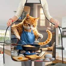 Funny Women Kitchen Apron Chef Cat Print Prints Waterproof Adults Cooking Apron For Cafe Shop Baking Gardening Aprons - Mustard Yellow - View 3