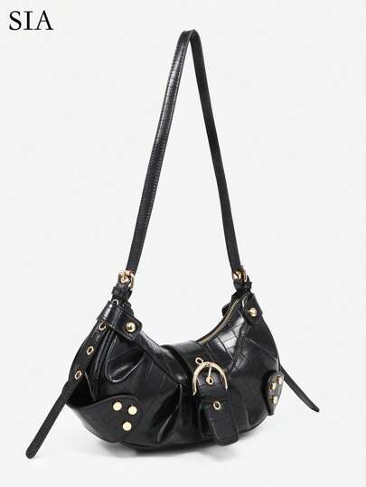 Lightweight Portable Vintage Crossbody Bag For Women: Punk & Gothic Y2K Style Vegan Leather Motorcycle Purse With Rivets, Metal Chains & Adjustable Strap – Accessories For Teens, College Girls, Street Fashion, Concerts, Music Festivals, And Edgy Outfits.