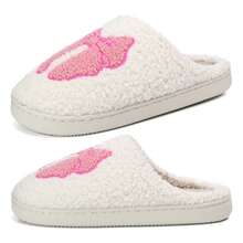 Womens Memory Foam Bow Slippers Slip On Plush Fluffy Warm House Slippers Winter Women Shoes - 粉色 - 查看 5
