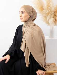 1 件针织头巾 170*60 厘米，经典纯色，舒适透气长头巾、披肩、围巾，采用柔软莫代尔面料制成，优雅丝滑莫代尔长头巾，适合穆斯林日常使用 - 傳統的 - 查看 8