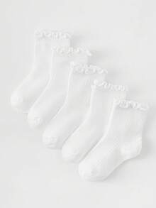 1/5双装女童白色竖条纹荷叶边短袜，四季皆宜，可爱公主风，适合日常穿着、舞蹈、上学、派对等场合，柔软透气，舒适时尚，用途广泛，是返校、度假、节日和送礼的理想之选。 - 白色 - 查看 2