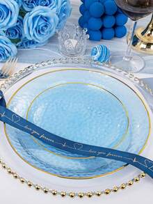 1pc/25pcs/50pcs Transparent Blue Plates, Hammered Blue Plates, 25pcs Transparent Fancy Dessert Plates, 25pcs Party Plates - Multicolor - View 4
