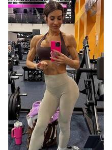 Aoxjox High Waisted Workout Leggings Women Tummy Control Buttery Soft Yoga Metamorph Deep V Pants 26 - Chồn - Xem 2