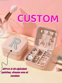 1 Diy Travel Jewelry Box, Personalized Gift - Travel Jewelry Box Birthday Gift Women Christmas Gift Teenagers Gift First Choice A Travel Jewelry Box With Initials A-Z Pearl Cloth Sticker Travel Jewelry Box - Pink - View 2
