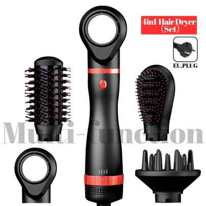 4 en 1 Peigne à air chaud multifonction, Set sèche-cheveux à domicile, Brosse à air chaud interchangeable, 4 têtes de modelage Sèche-cheveux, Soins capillaires à domicile Cheveux lisses et volumineux Cheveux bouclés Sèche-cheveux, Convient à tous les types de cheveux, Cadeau de vacances, Rentrée scolaire (Norme européenne)
