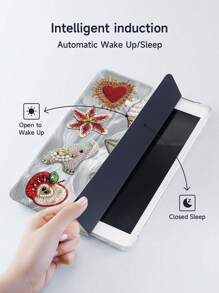 Ayotu 薄纱底座，串珠刺绣，心形，大象，iPad 保护套兼容 iPad 10.2 英寸 2021/2020 iPad 第 9/8 代，兼容三星 Galaxy Tab A8 10.5 英寸 2022，兼容华为 Matepad 10.4/Tab，带笔架，支持自动睡眠/唤醒盖，时尚保护套