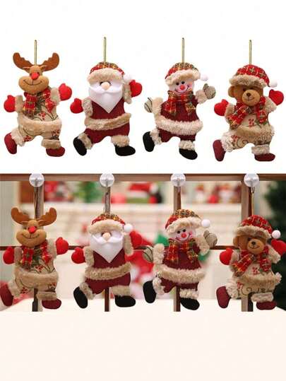 Christmas Tree Pendant Doll Dancing Old Man Snowman Deer Bear Puppet Ornaments For Christmas Tree Pendant Holiday Party Decor 4pcs