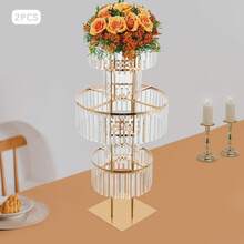 2Pcs Crystal Vases For Centerpieces, 43.3in Metal Pedestal Stands For Table Chandelier Centerpiece Wedding, 5 Tier  Flower Stand For Wedding Reception Birthday Party Events Home Decor - 金色 - 查看 5
