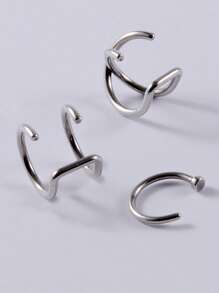 3 件朋克不锈钢假唇环鼻环唇钉鼻环耳钉 C/双层/十字耳环假唇环非穿孔唇钉环男女通用 - 3件唇環 - 查看 5