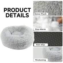 1pc Long Plush Cat Bed, Pet Bed, Round Plush Cat Bed, Cat Bed, Dog Bed - Multicolor - View 3