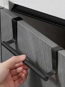 1pc Stainless Steel Towel Rod, Bathroom Door Hanging Towel Rack, Bathroom Accessories, Punch-Free Cabinet Door Hanging Rag Hanger, Cabinet Door Back Towel Single Rod