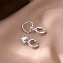 Chunky Heart Small Hoop Earrings Silver Plated Asymmetric Dainty Hollow Love Heart Geometric Dangle Drop Earrings For Women Minimalist Birthday Valentine's Day Christmas Fashion Jewelry Gifts - 心型 - 查看 3