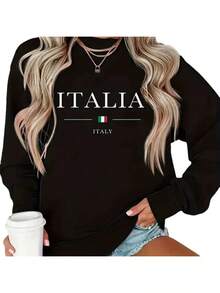 WomenS Casual Fall/Winter Two Pieces Set Italia Letter Crew Neck Sweatshirt + Sports Pants Outfit Women Pullover + Jogger Suits Tracksuit Sweatpants Italy Print Hoodie+ Joggers Set Spring Holiday Gifts For Women Girls