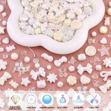 1 袋/40 克随机混合白色系列亚克力珠子，用于 DIY 珠宝制作，包括花朵、蝴蝶结、心形珠子，可用于手链、项链、手机链 - 白色 - 查看 4