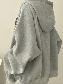 圣诞女士保暖连帽拉链卫衣外套，宽松休闲超大圆领拉链连帽衫，灯笼袖，秋冬款 - 灰色 - 查看 2