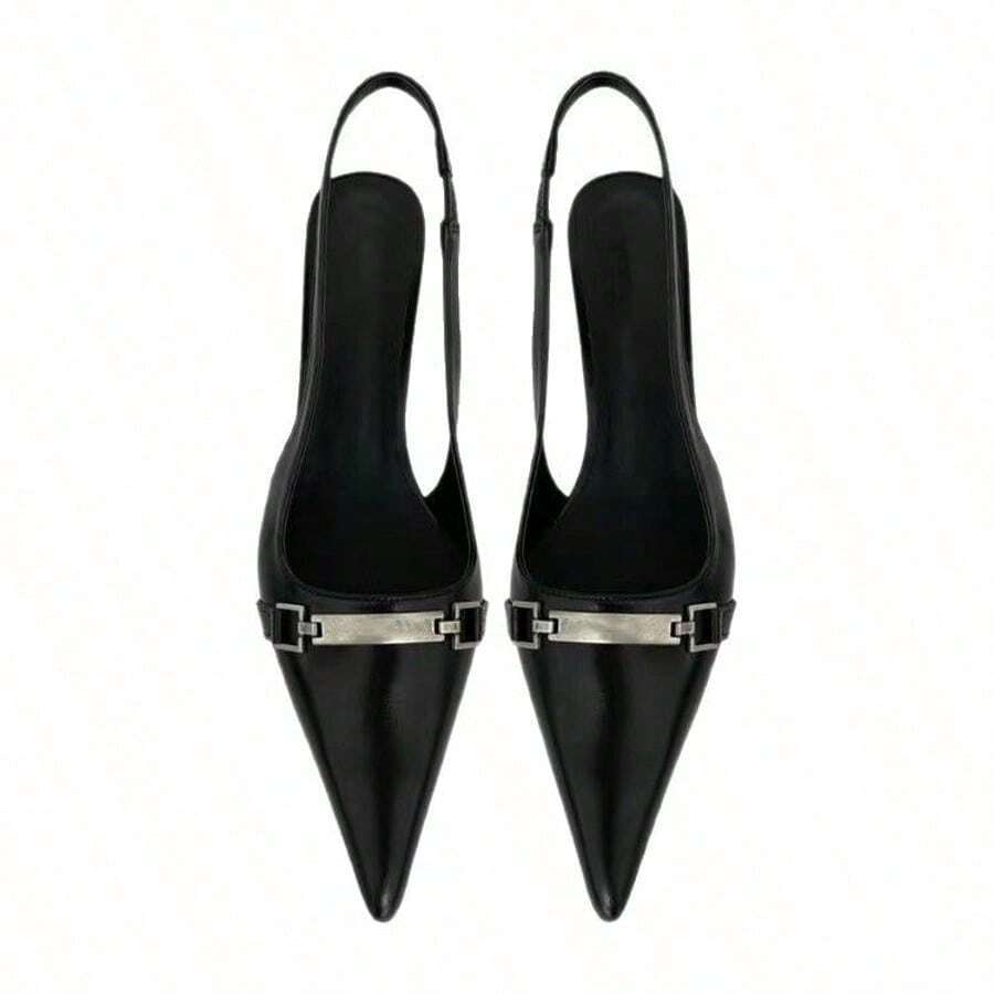 Designer Flat Mouth Pointed High Heels Stiletto Heel - Black - View 1