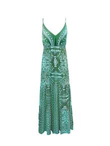 Vestido bohemio de estilo veraniego nuevo para mujer, con cuello en V y cintura alta con estampado floral disperso