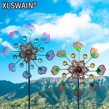 35.4吋孔雀尾扇式風車,用於花園草坪裝飾,戶外庭院裝飾風車旋轉器 - 藍色 - 查看 5