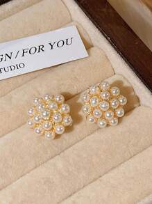 1 套简约花卉仿珍珠红色滴油几何方形奢华优雅设计耳环套装，适合女性日常和节日佩戴 - 套裝M款 - 查看 8