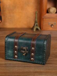 1pc Vintage Wooden Jewelry Box, Treasure Chest Storage Box, Wooden Jewelry Case With Lock, Decorative Container, Home Decor, Kitchen Accessory, Bathroom Decor, Bedroom Decor For Women Storage Organizer Travel Essentials Back To School Dormitory Storage Fall Decor - Multicolor - View 9