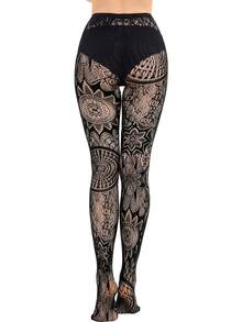 CLAGAINER 6pcs/3pcs/1pc 2024 New Fashion Girls' Fishing Net Stockings, Sexy Tattoo Lace Stockings, Jacquard Lace Cutout Pantyhose - Black - View 9