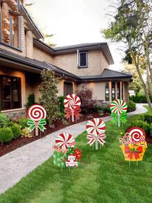 6 pièces - Décorations de Noël en bonbon, panneaux de jardin extérieur en plastique en forme de sucette menthe poivrée avec piquets pour la décoration extérieure de Noël, allée, pelouse - Multicolore - Voir 4